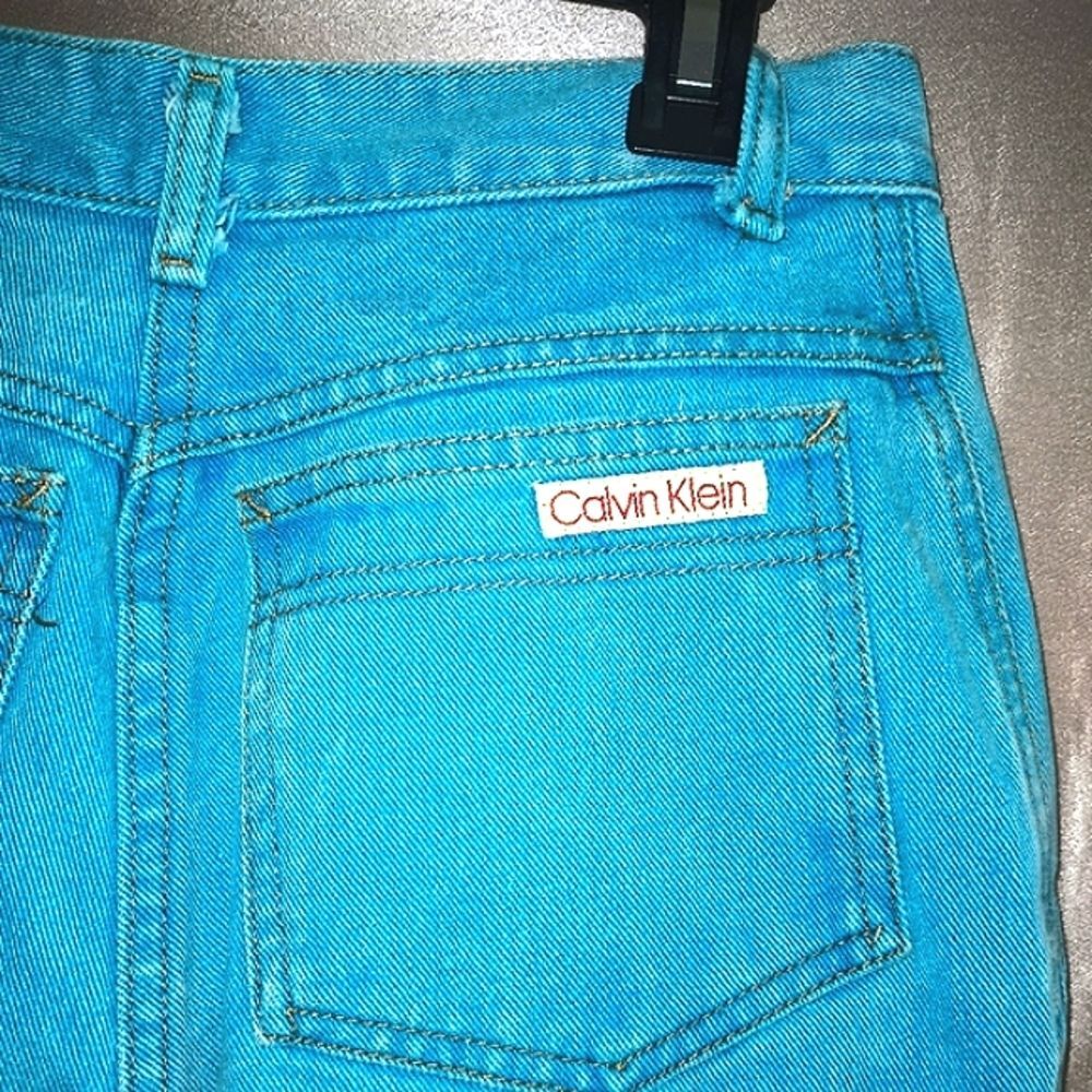 Calvin Klein Vintage Stone Wash Teal Green Mom Fit Jeans size 8 26" waist   18